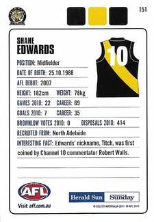 2011 Herald Sun AFL  #151 Shane Edwards Back